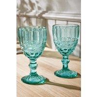 Dibor Set of 2 Vintage Luxury Spring Summer Turquoise Drinking Glass Wine Goblets Wedding Gift 350ml in Green | Size: 2 Pack