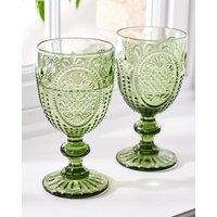 Dibor Set of 2 Vintage Luxury Spring Summer Green Drinking Goblet Wine Glasses Wedding Gift 310ml | Size: 2 Pack