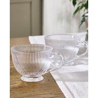 Dibor Set of 2 Embossed Footed Glass Coffee Mug Clear Tea Cups 400ml | Size: 2 Pack