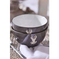 Dibor Set of 2 Grey Stag Stoneware Christmas Dinner Soup Bowls Dia14.5cm | Size: 2 Pack