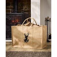 Dibor Traditional Hazelwood Stag Hessian Firewood Log Storage Jute Bag H40 x W60cm in Natural