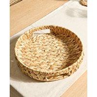 Dibor Traditional Water Hyacinth Medium Round Serving Tray with Handles in Natural