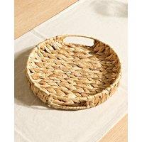 Dibor Traditional Water Hyacinth Small Round Serving Tray with Handles in Natural