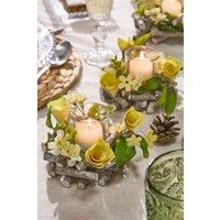 Dibor Set of 2 Floral Yellow Table Decoration Christmas Candle Holders Dia13cm | Size: Small