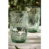 Dibor Set of 2 Laurier Green Spring Summer Embossed Leaf Drinking Glass Tall Tumblers Wedding Gift 380ml | Size: 2 Pack