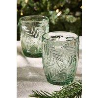 Dibor Set of 2 Laurier Green Spring Summer Embossed Leaf Drinking Glass Short Tumblers Wedding Gift 320ml | Size: 2 Pack