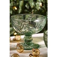 Dibor Set of 2 Laurier Green Embossed Leaf Footed Bowls H10.5 x Dia 12cm | Size: 2 Pack