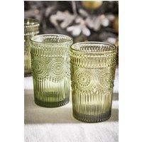 Dibor Set of 2 Palmas Green Spring Summer Embossed Drinking Glass Tall Tumbers Wedding Gift 380ml | Size: 2 Pack