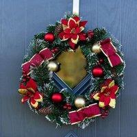 Marco Paul Christmas Artificial Wreath Decoration - Red Baubles 40cm Poinsettia in Green