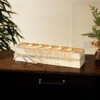 Marco Paul 5 Tealight Wooden Candle Holder Table Centrepiece in Light Oak