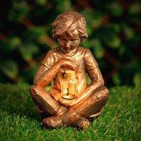 Marco Paul Solar Powered Bronze Boy with Firefly Jar Garden Ornament