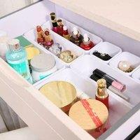 Marco Paul 8pc Plastic Organiser Boxes Cutlery Drawer Storage Tray Divider Wardrobe Make Up in White