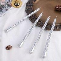 Marco Paul Set of 4 Silver Twisted Tall Tapered Candles Dinner Candles Table Centrepiece