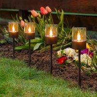 Marco Paul Pack of 4 Black Solar Stake Lights with LED Flame Effect