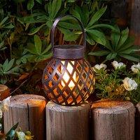 Marco Paul 20cm Silver Distressed Metal Flame Effect Solar Lantern in Black