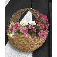 Marco Paul Garden Hanging Flower Basket 16" Round Rattan Plant Holder in Beige