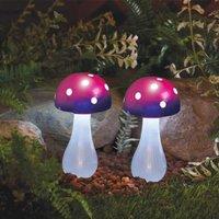 Marco Paul 2 Pack of Purple Resin Mushroom Solar Powered Garden Ornament 28cm