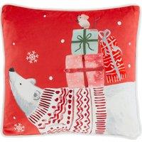 Fusion 'Christmas Woodland Animals' Velvet Filled Cushion in Red | Size: 43 cm x 43 cm