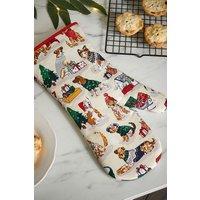 Ulster Weavers 'Merry Mutts' Festive Print Gauntlet Oven Glove in Natural