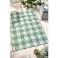Dreams & Drapes 'Gingham' Classic Check Print UV Resistant Outdoor Rug in Green | Size: 170 cm x 120 cm