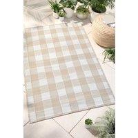 Dreams & Drapes 'Gingham' Classic Check Print UV Resistant Outdoor Rug in Natural | Size: 170 cm x 120 cm