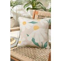 Fusion 'Daisy' Soft Touch Daisy Print Velvet Filled Cushion in Natural | Size: 43 cm x 43 cm