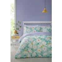 Fusion 'Daisy' Retro Daisy Print Peach Textured Duvet Cover Set in Duck Egg Blue | Size: Single
