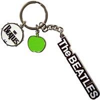 Beatles Text Logo Drop T Drum & Apple Charms Keychain in White