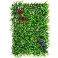 Neel Blue Artificial Hedge Panels Green Grass Wall Backdrop, Leaf & Flower