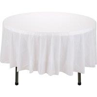 Neel Blue 84" Round PVC Tablecloth, Disposable Plastic Table Cover in White