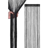Neel Blue Glitter String Curtain Polyester Fringe Panel Spaghetti Tassel Curtain, 200cm x 90cm in Black | Size: 200 cm x 90 cm