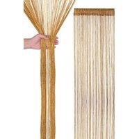 Neel Blue Glitter String Curtain Polyester Fringe Panel Spaghetti Tassel Curtain, 200cm x 90cm in Gold | Size: 200 cm x 90 cm