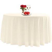 Neel Blue Premium Polyester Round Tablecloth - 90 Inch in Ivory