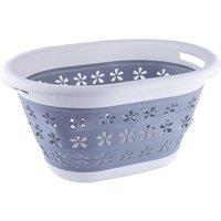 Neel Blue Oval Collapsible Foldable Laundry Basket - 16L in Grey | Size: Small