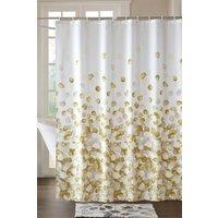 Neel Blue Golden Petals Polyester Shower Curtain, Water-Resistant Bathroom Curtain with 12 Hooks - 180x180cm | Size: 180 cm width x 180 cm drop