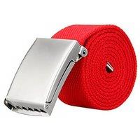 Neel Blue Webbing Canvas Belt with Silver Buckle, Webbed Strap Belt - 51 Inches in Red