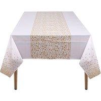 Neel Blue 137cm x 274cm PVC Tablecloth, Dot Confetti Printed Table Cover in Gold | Size: 137 cm x 274 cm