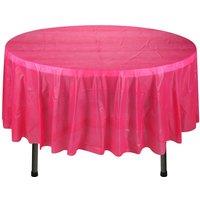 Neel Blue 84" Round PVC Tablecloth, Disposable Plastic Table Cover in Dark Pink