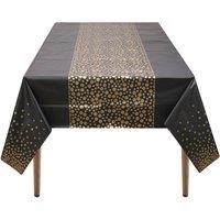 Neel Blue 137cm x 274cm PVC Table Cover, Gold Dot Confetti Printed Plastic Table Cloth, Black | Size: 137 cm x 274 cm