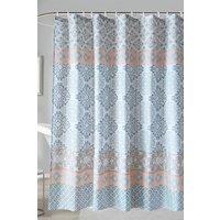 Neel Blue Damask Shower Curtain, Polyester Fabric Water-Resistant Bathroom Curtains in Blue | Size: 180 cm width x 180 cm drop