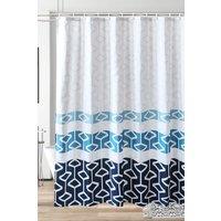 Neel Blue Abstract Geometric Navy Blue & White Bathroom Shower Curtain with 12 Hooks | Size: 180 cm width x 200 cm drop