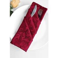 Neel Blue Damask Scrolled Leaves Pattern Polyester Napkin in Red