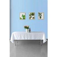 Neel Blue Damask Table Cloth, Overlay Swirl Pattern Dinner Table Cover in White