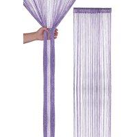 Neel Blue Glitter String Curtain Polyester Fringe Panel Spaghetti Tassel Curtain, 200cm x 90cm in Lilac | Size: 200 cm x 90 cm