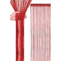 Neel Blue Glitter String Curtain Polyester Fringe Panel Spaghetti Tassel Curtain, 200cm x 90cm in Red | Size: 200 cm x 90 cm