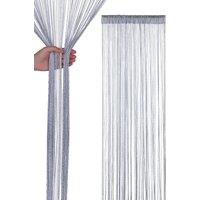 Neel Blue Glitter String Curtain Polyester Fringe Panel Spaghetti Tassel Curtain, 200cm x 90cm in Silver | Size: 200 cm x 90 cm