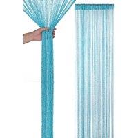 Neel Blue Glitter String Curtain Polyester Fringe Panel Spaghetti Tassel Curtain, 200cm x 90cm in Turquoise | Size: 200 cm x 90 cm