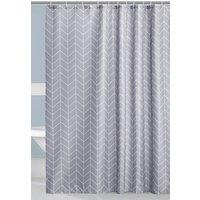 Neel Blue Grey Chevron Polyester Shower Curtain, Water-Resistant Bathroom Curtain with 12 Hooks - 180x180cm | Size: 180 cm width x 200 cm drop