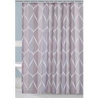 Neel Blue Lattice Grey Polyester Shower Curtain, Water-Resistant Bathroom Curtain With 12 Hooks - 180x200cm | Size: 180 cm width x 180 cm drop