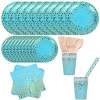 Neel Blue 80PCS Dinnerware Set - Party Supplies Paper Tableware in Baby Blue